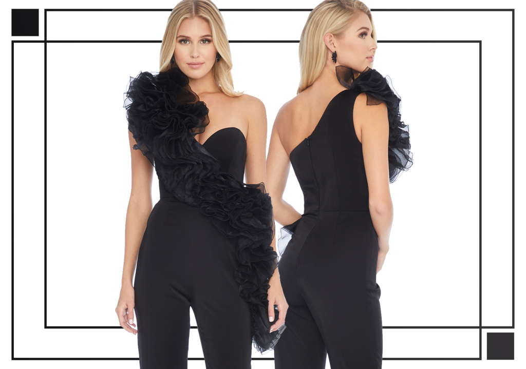 ASYMMETRIC RUFFLED JUMPSUIT - Black